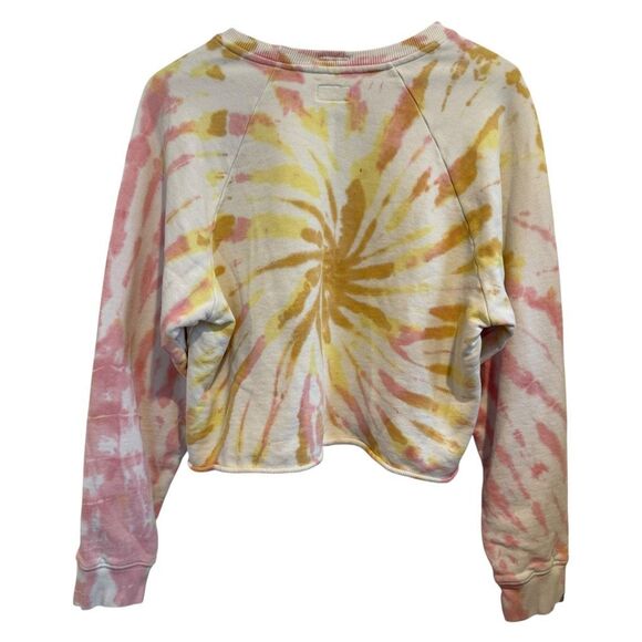 Mother The Loafer Crop Fray Sweatshirt Coral Haze Lemon Delusiona Size M - Picture 2 of 6